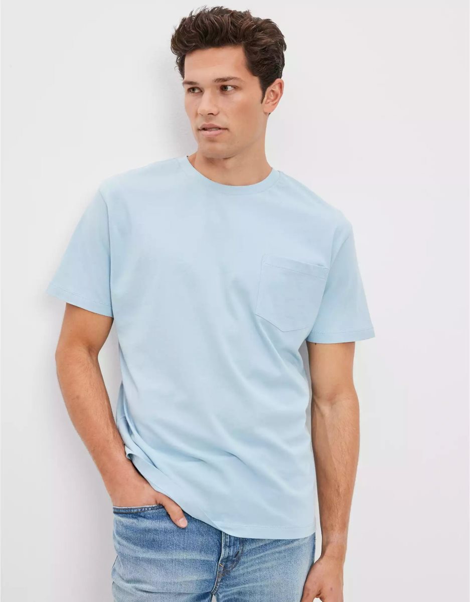 T Shirts American Eagle AE Super Soft Legend Pocket Bleu Clair Homme | PCB-87409518